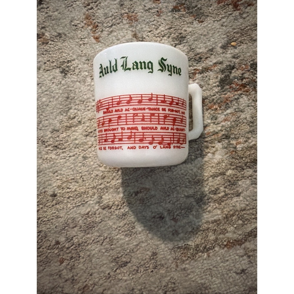 Vintage Tom & Jerry Christmas New Year Auld Lang Syne Milk Glass Mug Hazel Atlas - Picture 2 of 4
